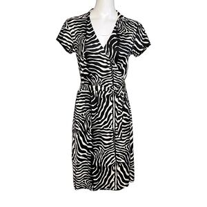 J. McLaughlin Dress Women Medium Stretch Silk Jersey Knit Wrap Black Zebra Print